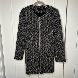 Zara Basic Tweed Frock Full Zip Coat Women's Size Small